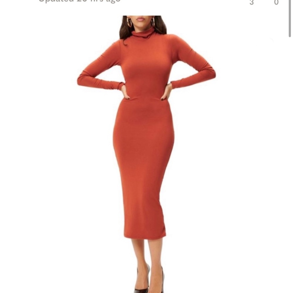 Good American Sundown Turtleneck Bodycon Dress Midi Dress, Brick, Size 3
